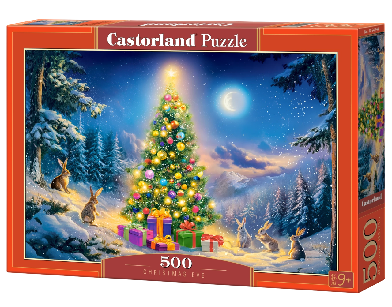 500 Piece Jigsaw Puzzle, Christmas Eve, Glowing Christmas Tree & Bunnies in Snow, Cozy Holiday Vibes, Adult Puzzle, Castorland B-54244